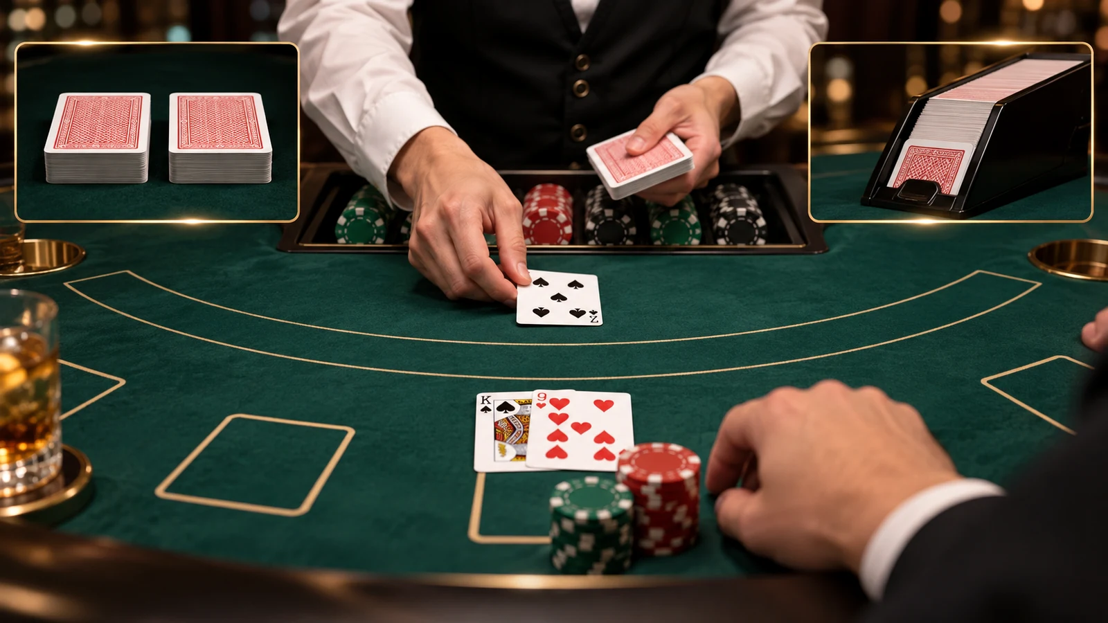 Blackjack cards, chips and dealing equipment for European Blackjack