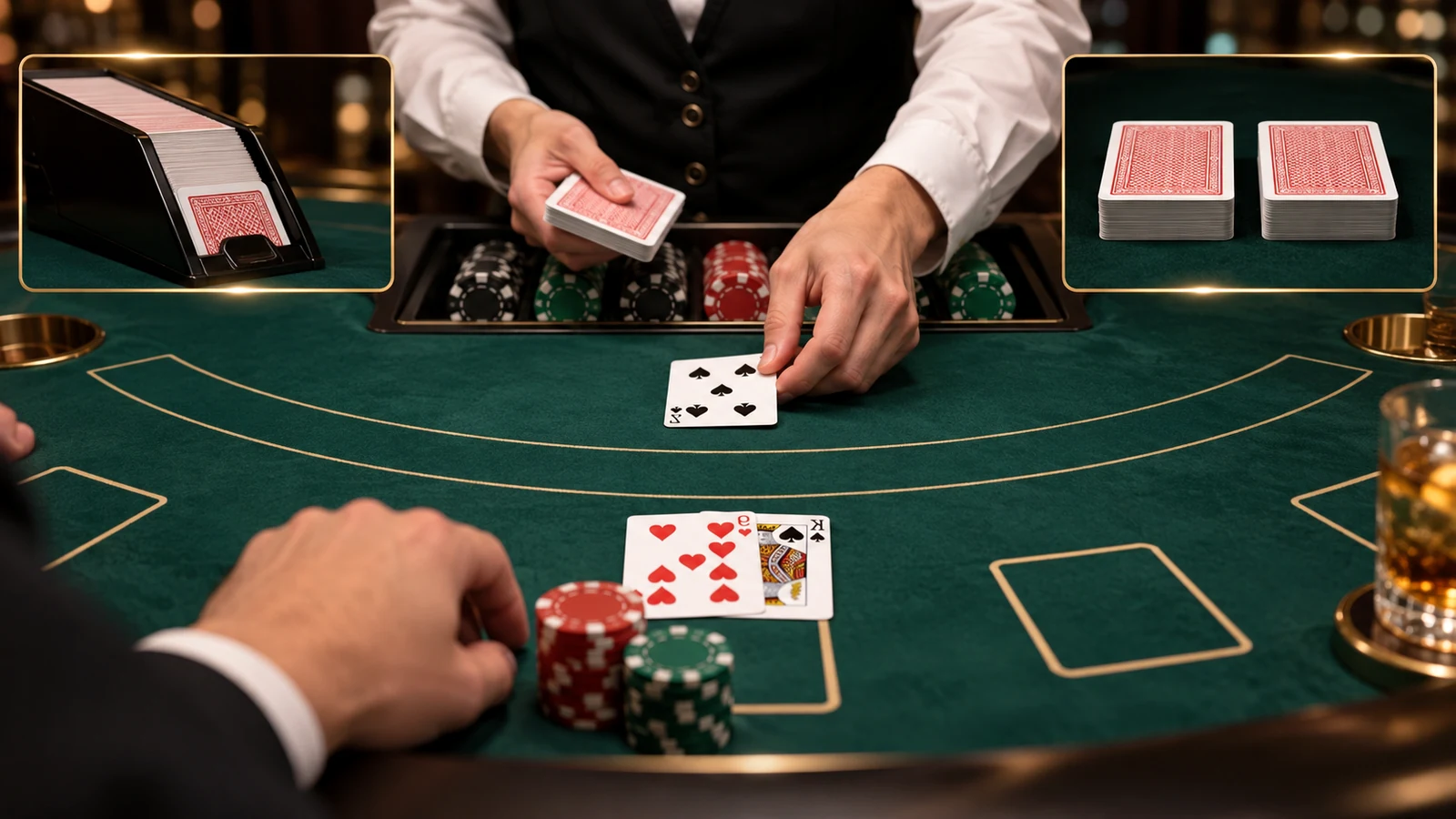 Blackjack cards, chips and dealing equipment for Triple Attack Blackjack